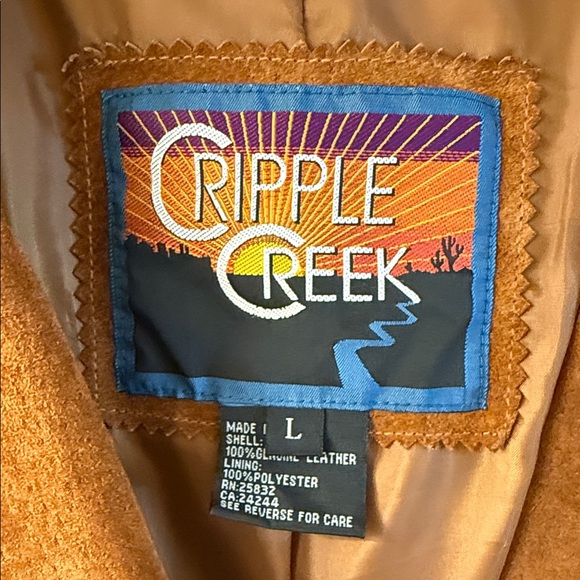 Stunning Cripple Creek Brown Leather Jacket w/ heavy Blue Jean Fabric & Conchos - Picture 3 of 16